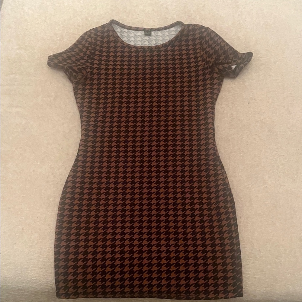 SHEIN Black and Brown Houndstooth Mini Dress